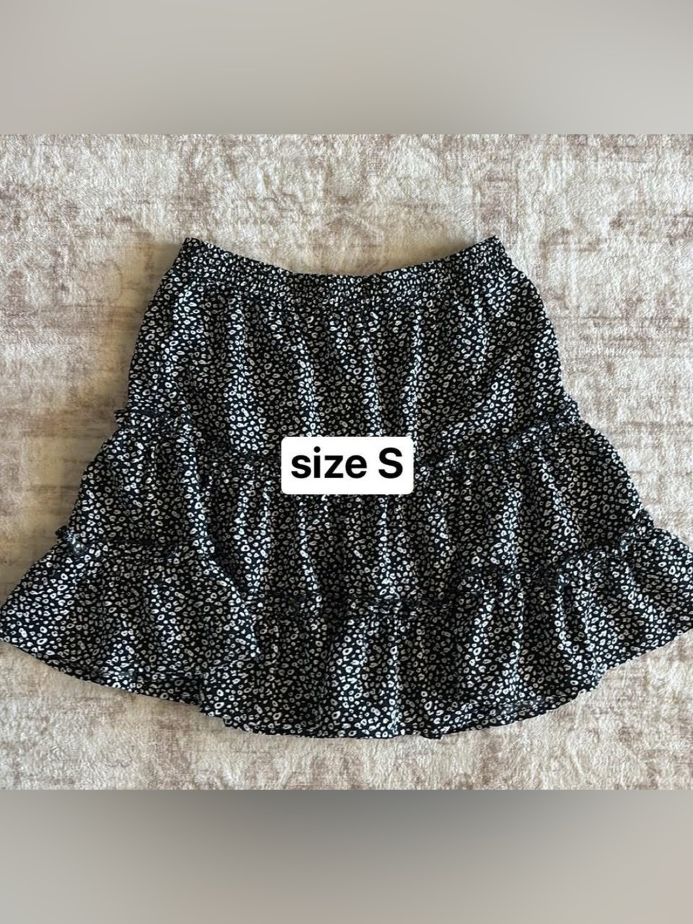 Black and White Leopard Print Tiered Skirt - Size S